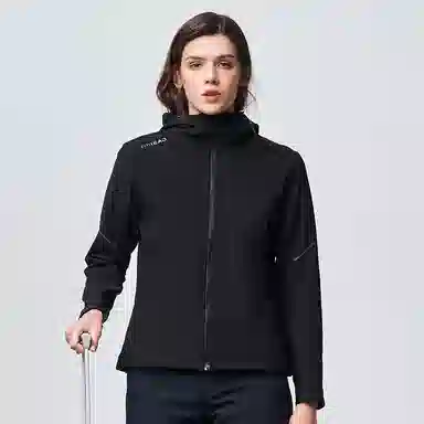 探路者 纯色户外防风保暖软壳连帽夹克外套 女款
