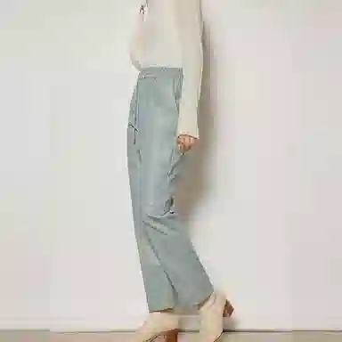 美洋 拼贴纯色高腰直筒长裤 女款