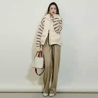 美洋 纯色交叉高腰直筒休闲裤 女款