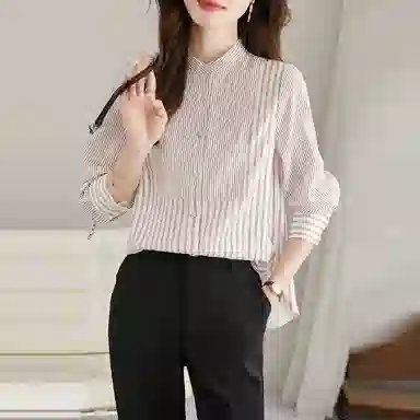 【dme】 立领条纹长袖衬衫 女款