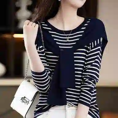 【dme】 假两件圆领长袖针织衫 女款