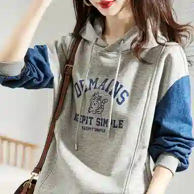 【dme】休闲连帽宽松拼接卫衣 女款 麻灰