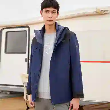 探路者 撞色拉链连帽冲锋衣 男款