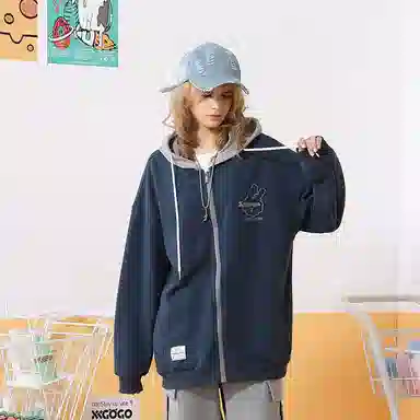 XXGOGO Colorblock Letter Print Hoodie Jacket