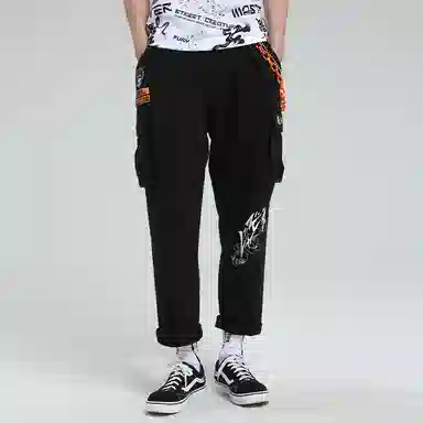 鬼洗 地藏绣花针织休闲裤 男款 黑色