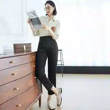 美洋 纯色高腰直筒九分休闲裤 女款