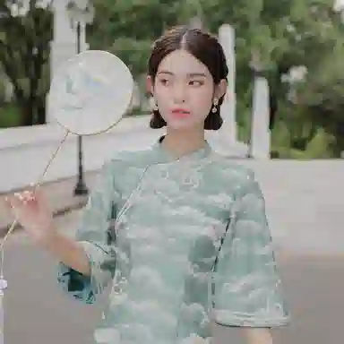 槿爷东方 云清灰姑娘 如意纹长袖旗袍 女款 青绿色