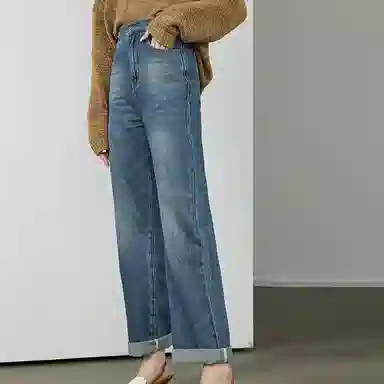 美洋 高腰直筒牛仔裤 女款 牛仔蓝