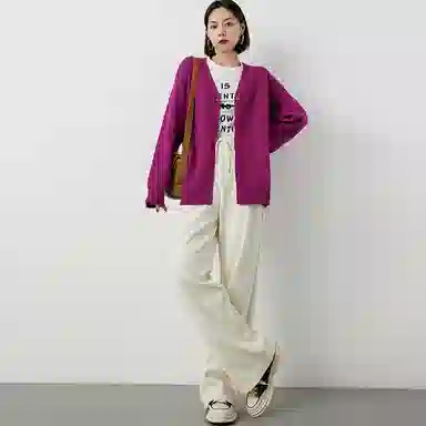 美洋 纯色高腰系带阔腿长裤 女款