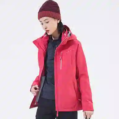 探路者 纯色拉链连帽运动三合一冲锋衣 女款