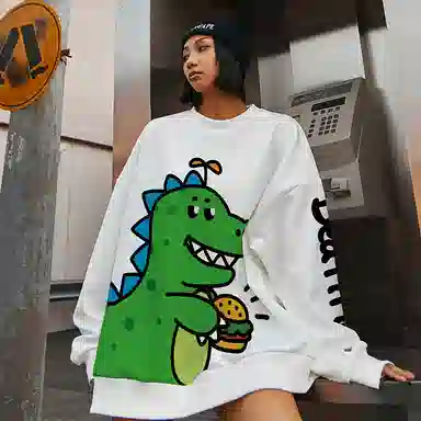木村三社 小恐龙卡通印花宽松圆领卫衣 情侣款