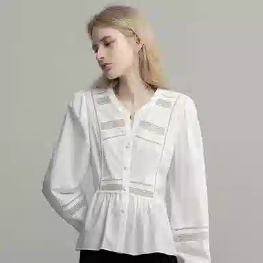 【dme】 纯色圆领休闲长袖衬衫 女款 本白