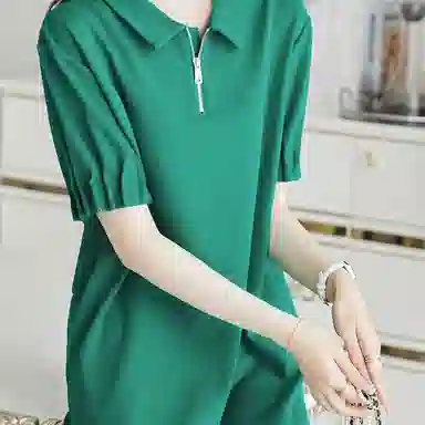 【dme】纯色翻领宽松短袖连衣裙 绿色