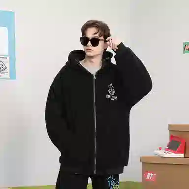 bt Simple Monster Letter Embroidered Fleece Hoodie Jacket