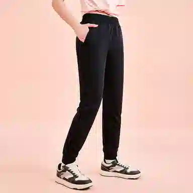 安踏 综训系列 纯色中腰直筒休闲长裤 女款 黑色