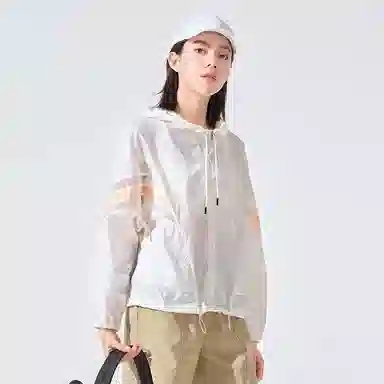 探路者 条纹拼色户外宽松连帽防晒衣 女款