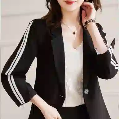 【dme】 纽扣利落挺括拼色西服外套西装 女款 黑色