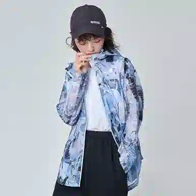 探路者 纯色户外运动休闲防晒轻薄透气连帽皮肤衣 女款