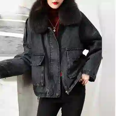 【dme】 毛边翻领加绒短款上衣宽松长袖夹克 女款 铅灰