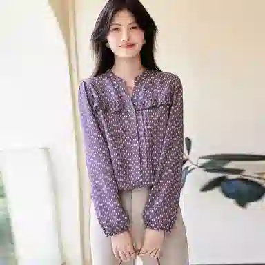 【dme】 元素图案满印单排扣长袖衬衫 女款 蔷薇紫