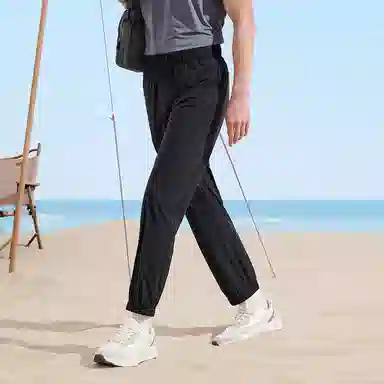探路者 纯色中腰系带速干休闲裤 男款 黑色