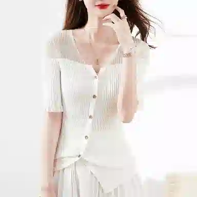 【dme】 纯色开衫薄款长袖针织衫 女款 本白