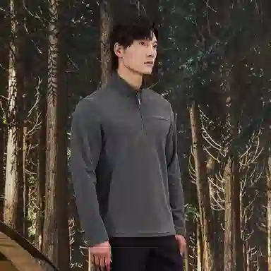 探路者 纯色立领长袖抓绒休闲绒感外套 男款