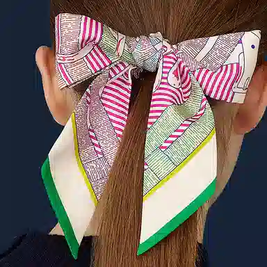 HERMES twilly Vert Rose Brown