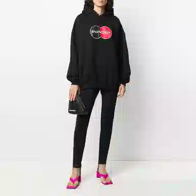 Balenciaga Printed Oversized Hoodie Black