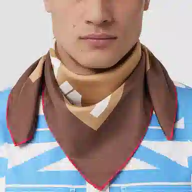 Burberry Slogan Print Cotton Scarf Deep Mocha