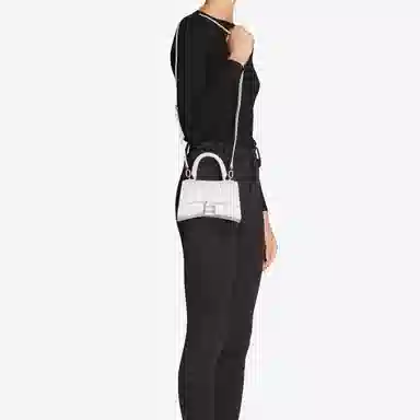 Balenciaga Hourglass Small White Croc Leather Bag