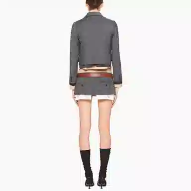 Miu Miu SS22 Single-Breasted Prince of Wales Blazer Slate Gray