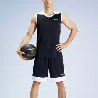 鸿星尔克 拼色运动篮球背心短裤套装 男款 正黑