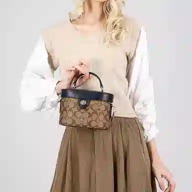 COACH Kay 20 Box Bag Small Black Brown Logo