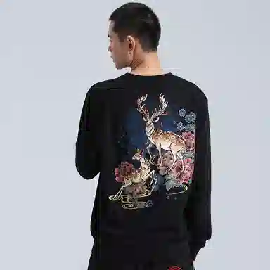 Oniarai Thief Blue Nara Deer Embroidered Pullover Sweatshirt