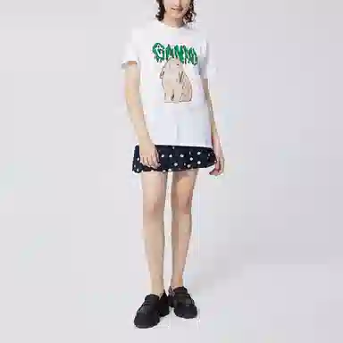 GANNI Bunny Print Crew Neck T-Shirt White