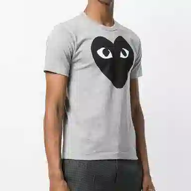 CDG Play Black Heart Print T-Shirt Grey