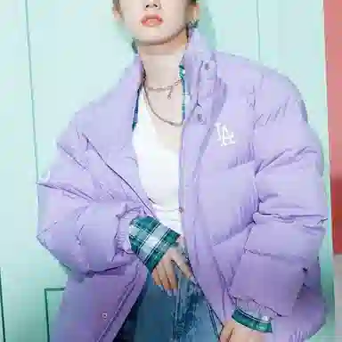MLB Logo Puffer Jacket Light Purple
