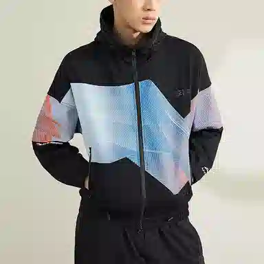 中国李宁 运动时尚系列 拼色可收纳连帽夹克外套 秋季 男款 黑色