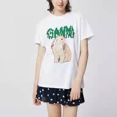 GANNI Bunny Print Crew Neck T-Shirt White