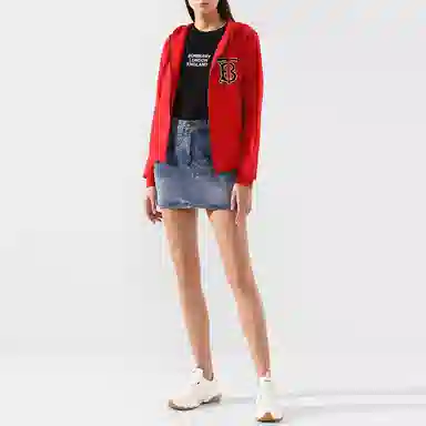 Burberry Letter Print Zip Hoodie Red