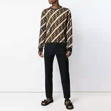 Fendi Letter Print Crewneck Sweatshirt Brown