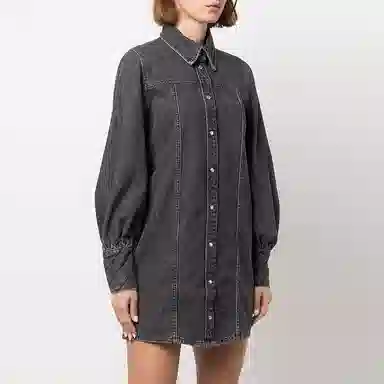 GANNI Mini Denim Shirt Dress Black