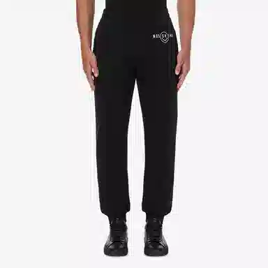 Moschino SS22 Smiley Embroidered Joggers Black