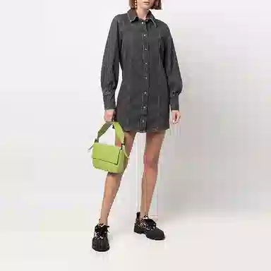 GANNI Mini Denim Shirt Dress Black