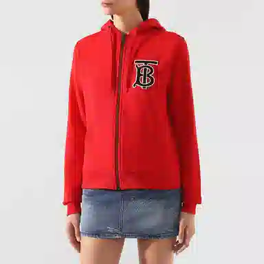 Burberry Letter Print Zip Hoodie Red