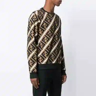 Fendi Letter Print Crewneck Sweatshirt Brown