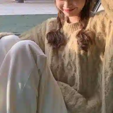 小镇姗姗 纯色绞花圆领针织毛衣