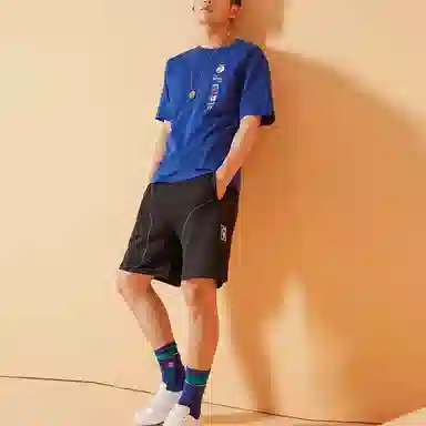 中国李宁 巴黎时装周走秀系列 撞色明线运动短裤 男款 黑色