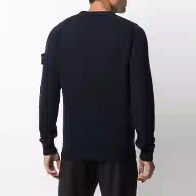 Stone Island Logo Badge Wool Sweater Navy